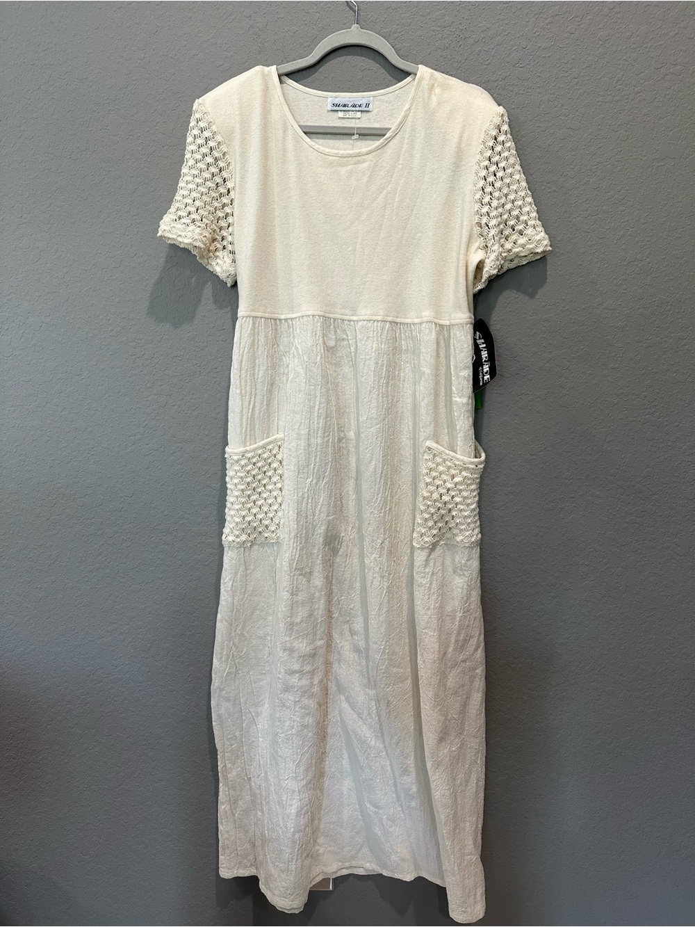 VTG Sharade Of California Cotton Cream Maxi Dress With Crochet Detail NWT Sz 10